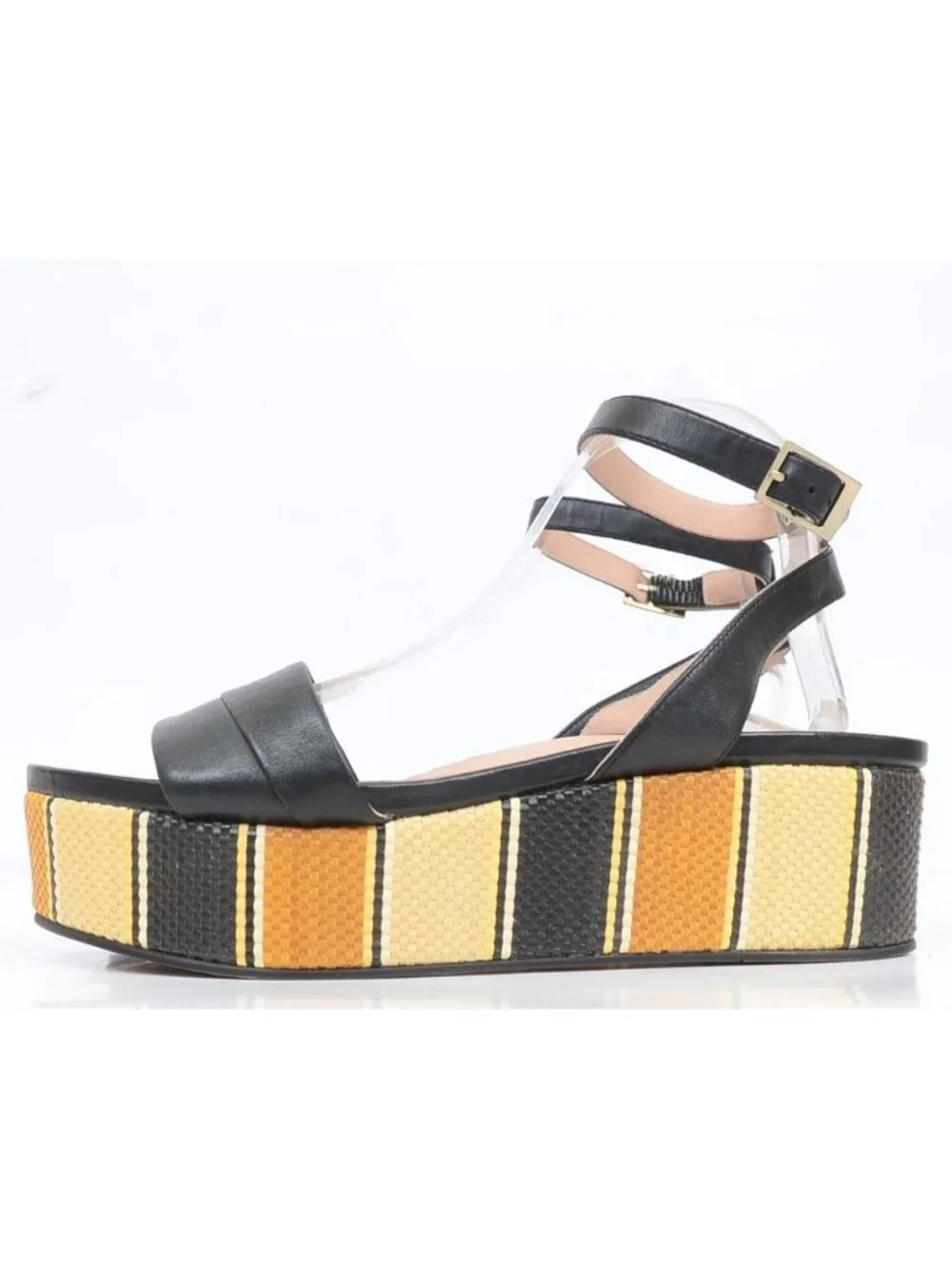 27 Edit Jamari Women's 10 Stripe Leather Platform Sandal Anklet Flatform Wedge